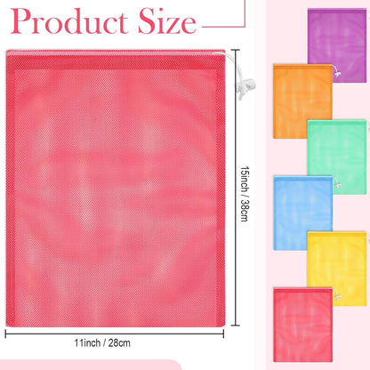 6pcs Mesh Bag Drawstring Mesh Laundry Bags, 11 x 15 Inch Durable Nylon for Pool Beach Ball Collecting Travel Gym Laundry and Toys(Multicolor)