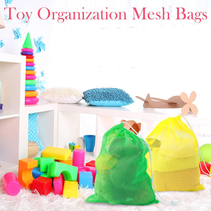 6pcs Mesh Bag Drawstring Mesh Laundry Bags, 11 x 15 Inch Durable Nylon for Pool Beach Ball Collecting Travel Gym Laundry and Toys(Multicolor)