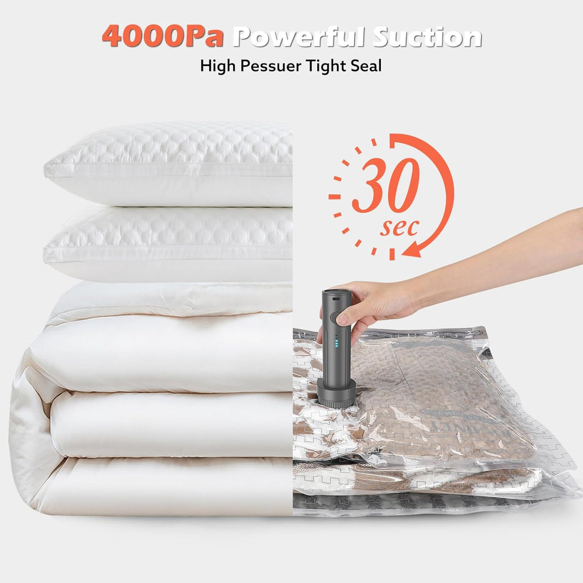 Travel Vacuum Bags with Wireless Charging Air Pump, 12 Pack Vacuum Seal Bags with 3 Sizes for Clothing Travel, Space Saver for Luggage, Business Trip, Home Storage