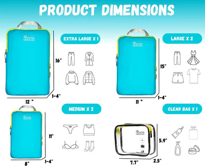 Ultralight Compression Packing Cubes Set, Suitcase and Backpack Travel Organizer Bags