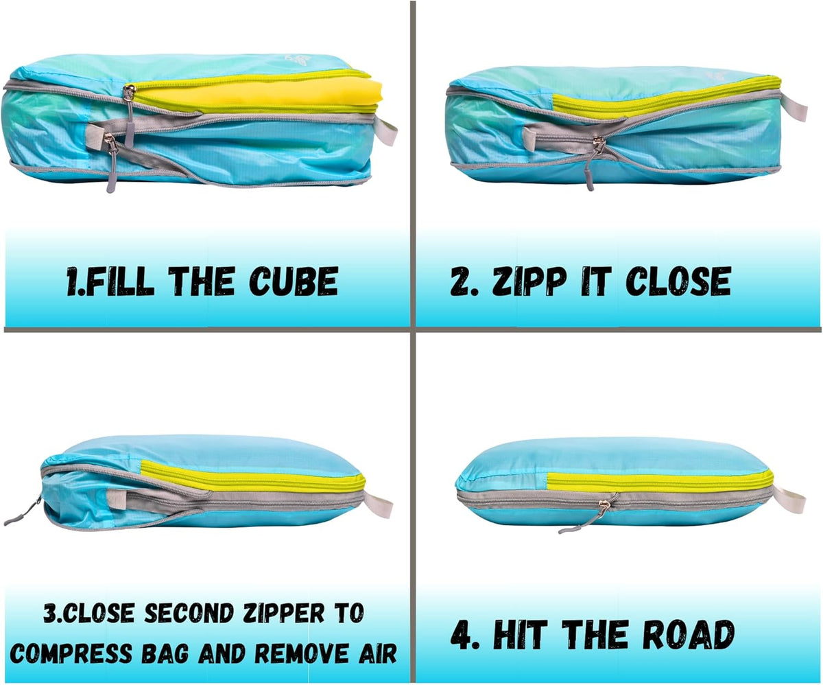 Ultralight Compression Packing Cubes Set, Suitcase and Backpack Travel Organizer Bags