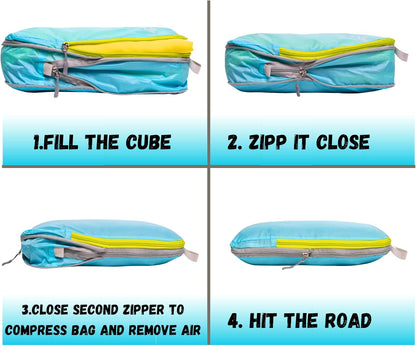 Ultralight Compression Packing Cubes Set, Suitcase and Backpack Travel Organizer Bags