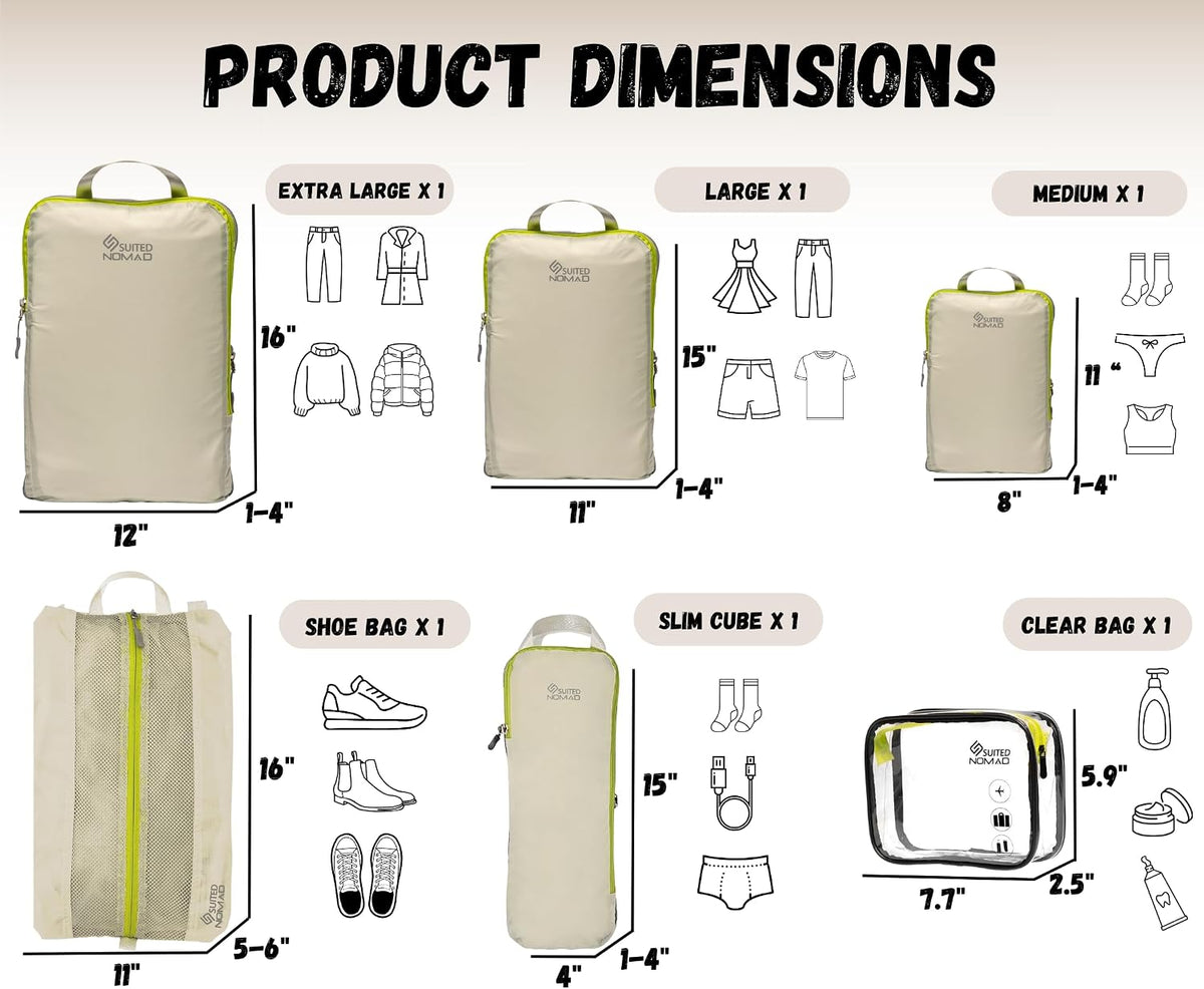 Ultralight Compression Packing Cubes Set, Suitcase and Backpack Travel Organizer Bags