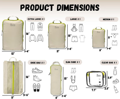 Ultralight Compression Packing Cubes Set, Suitcase and Backpack Travel Organizer Bags