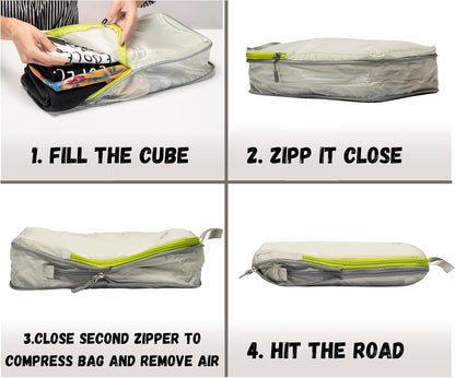 Ultralight Compression Packing Cubes Set, Suitcase and Backpack Travel Organizer Bags