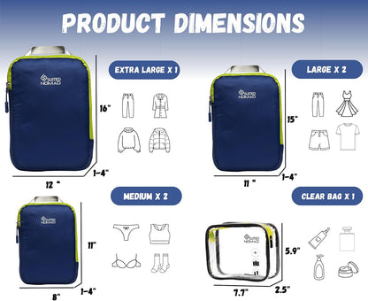 Ultralight Compression Packing Cubes Set, Suitcase and Backpack Travel Organizer Bags