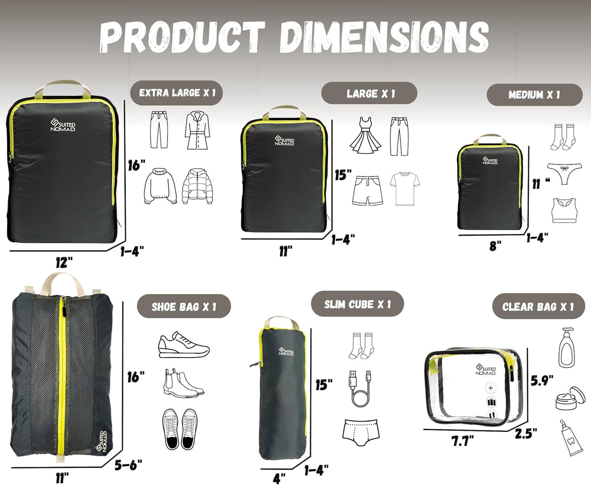 Ultralight Compression Packing Cubes Set, Suitcase and Backpack Travel Organizer Bags