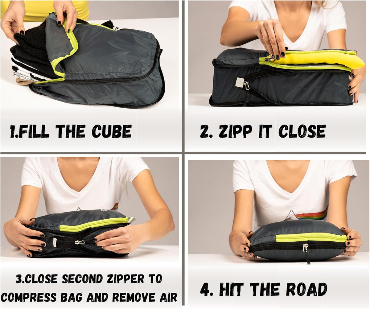 Ultralight Compression Packing Cubes Set, Suitcase and Backpack Travel Organizer Bags