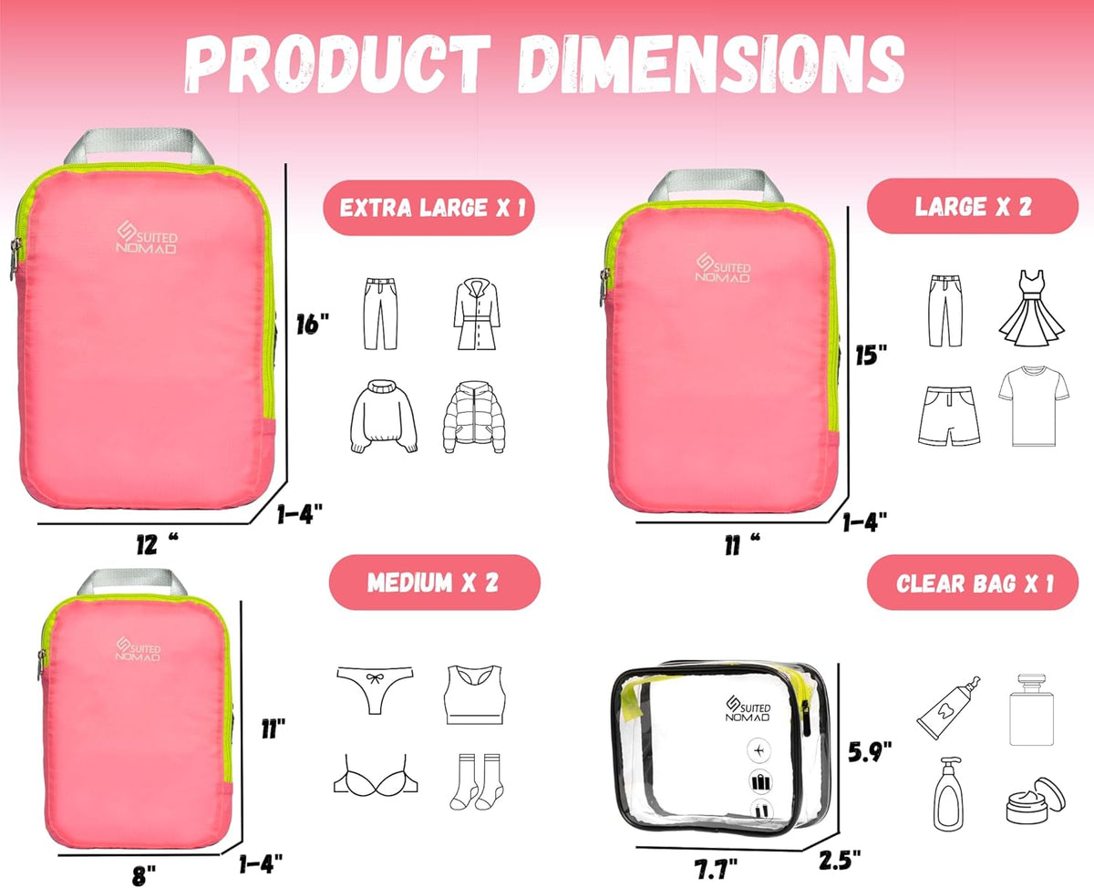 Ultralight Compression Packing Cubes Set, Suitcase and Backpack Travel Organizer Bags