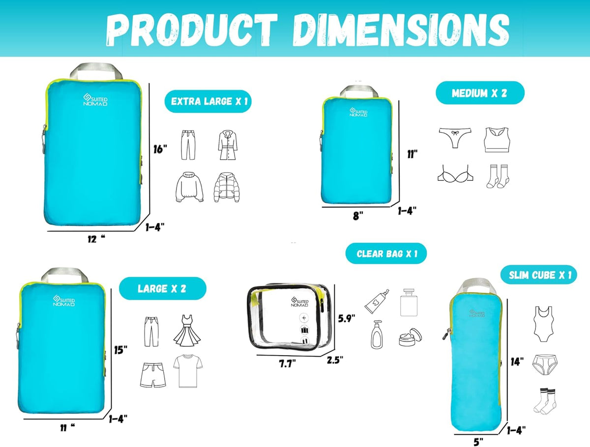 Ultralight Compression Packing Cubes Set, Suitcase and Backpack Travel Organizer Bags