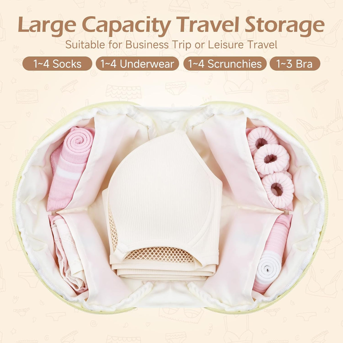 Women Travel Underwear Organizer Bag Large Soft Bra Packing Cubes | Portable, Luggage Travel Bag, for Underpants Socks Small Clothes