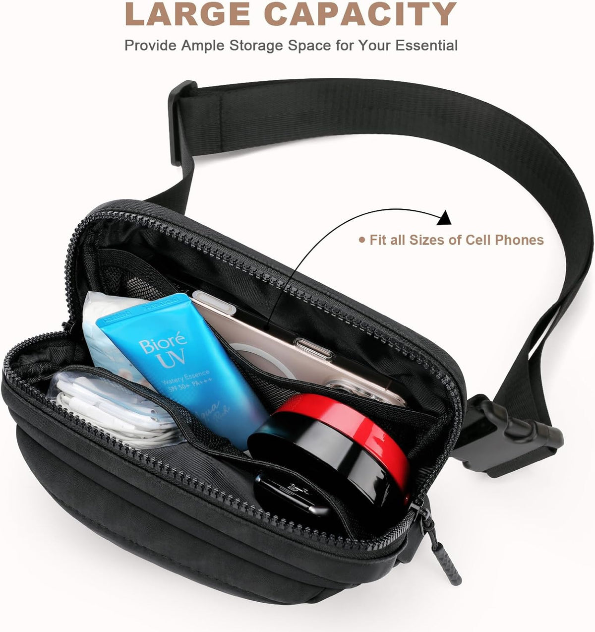 Two Way Zipper Fanny Pack for Women Men, Lightweight Crossbody Bag | Water-resistant Belt Bag with Adjustable Strap & Anti-Theft Pocket, Perfect for Workout, Running, Yoga, Shopping, Travel
