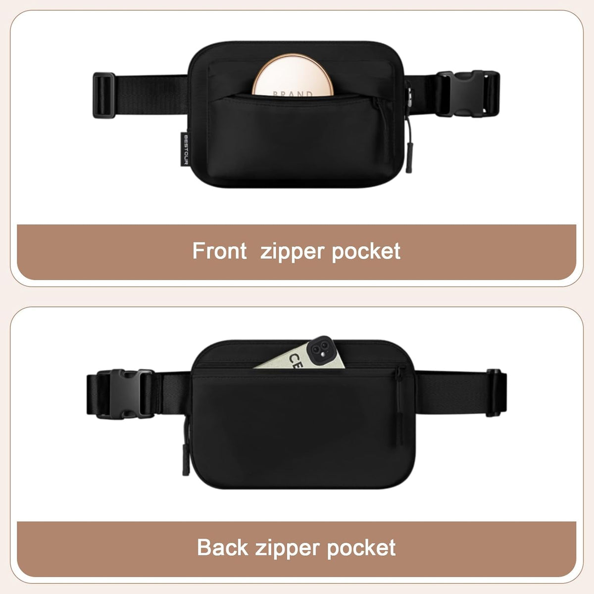 Two Way Zipper Fanny Pack for Women Men, Lightweight Crossbody Bag | Water-resistant Belt Bag with Adjustable Strap & Anti-Theft Pocket, Perfect for Workout, Running, Yoga, Shopping, Travel