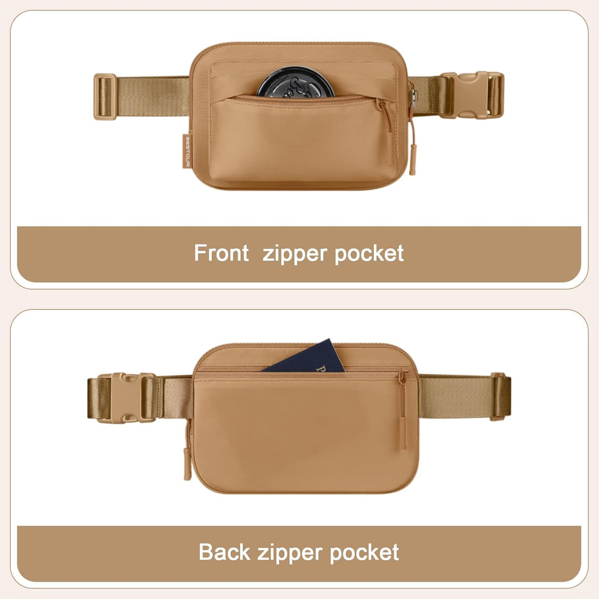 Two Way Zipper Fanny Pack for Women Men, Lightweight Crossbody Bag | Water-resistant Belt Bag with Adjustable Strap & Anti-Theft Pocket, Perfect for Workout, Running, Yoga, Shopping, Travel