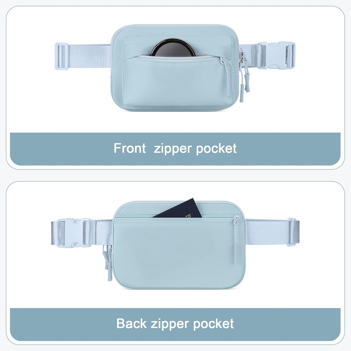Two Way Zipper Fanny Pack for Women Men, Lightweight Crossbody Bag | Water-resistant Belt Bag with Adjustable Strap & Anti-Theft Pocket, Perfect for Workout, Running, Yoga, Shopping, Travel