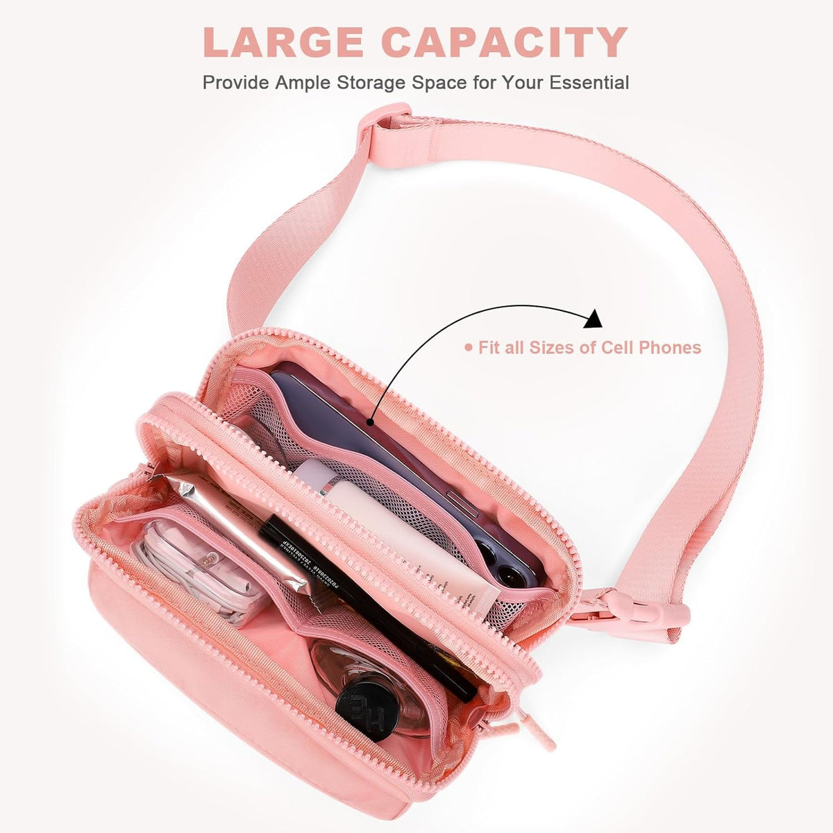 Two Way Zipper Fanny Pack for Women Men, Lightweight Crossbody Bag | Water-resistant Belt Bag with Adjustable Strap & Anti-Theft Pocket, Perfect for Workout, Running, Yoga, Shopping, Travel