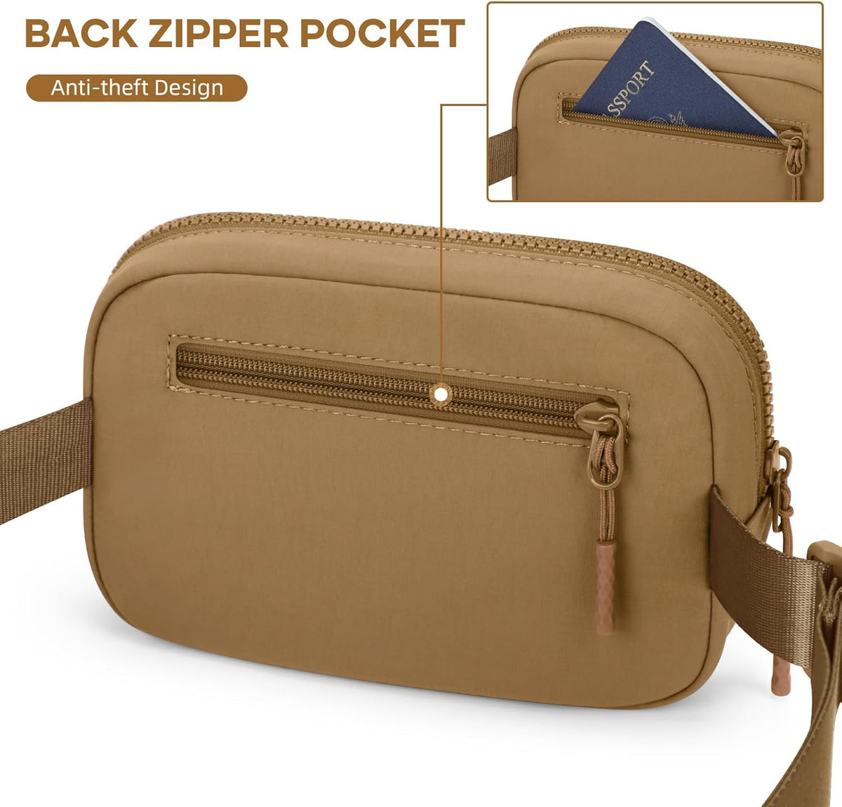Two Way Zipper Fanny Pack for Women Men, Lightweight Crossbody Bag | Water-resistant Belt Bag with Adjustable Strap & Anti-Theft Pocket, Perfect for Workout, Running, Yoga, Shopping, Travel