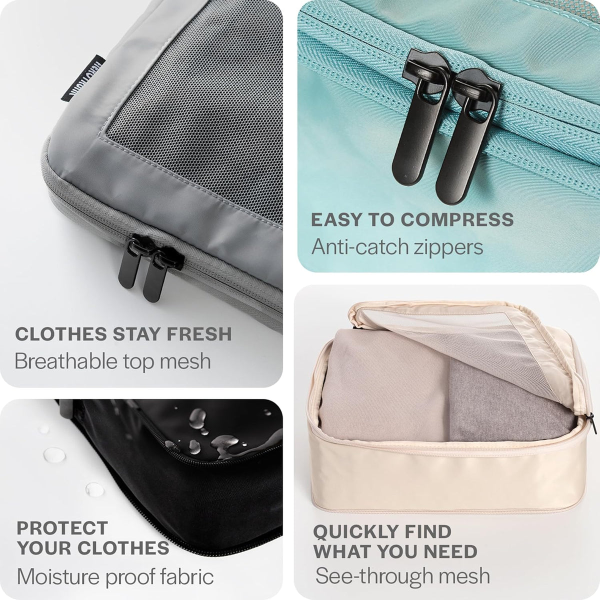 Compression Packing Cubes for Travel - Luggage Organizer Bags - Double Zipper Packing Cubes for Suitcases (Teal)