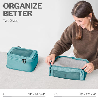 Compression Packing Cubes for Travel - Luggage Organizer Bags - Double Zipper Packing Cubes for Suitcases (Teal)