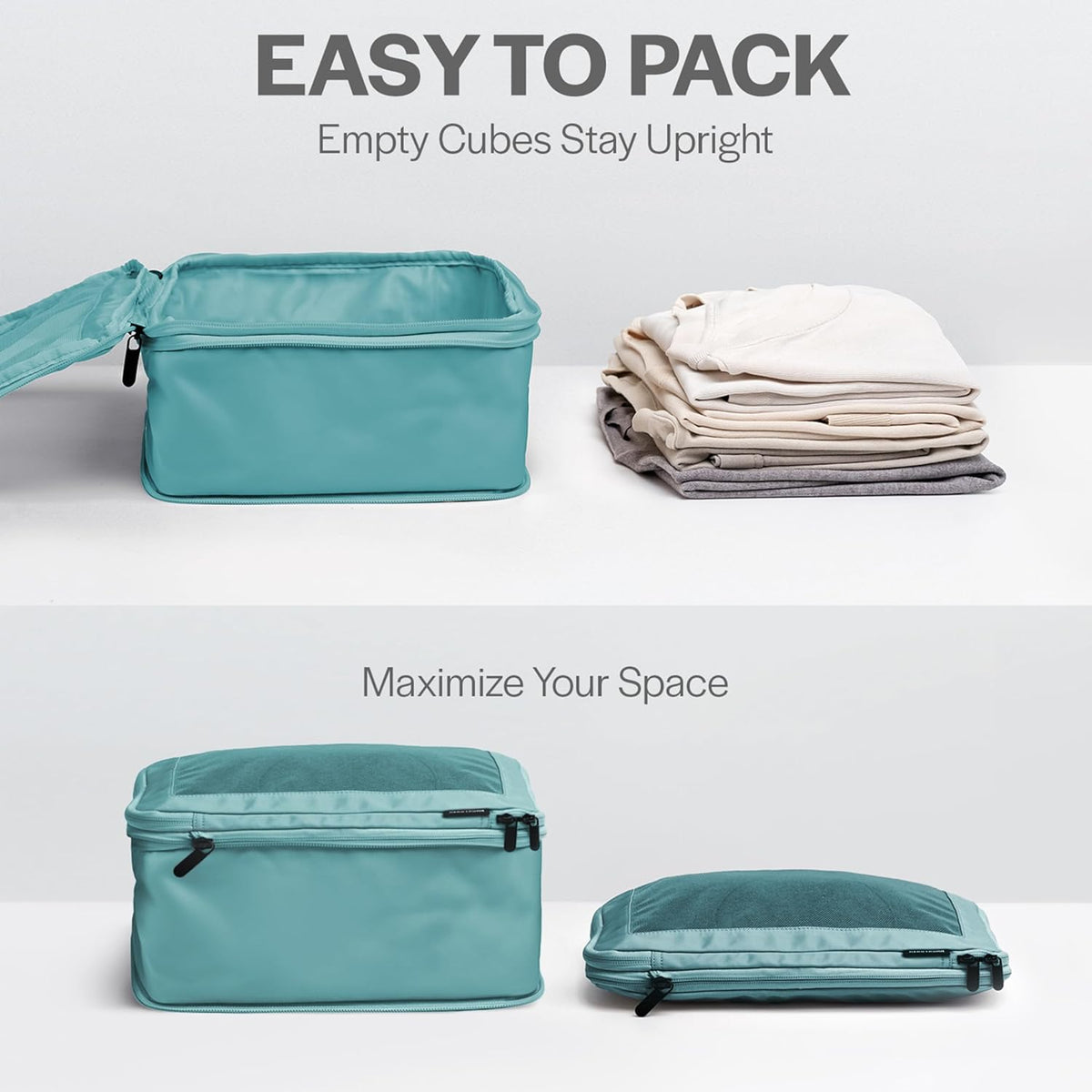 Compression Packing Cubes for Travel - Luggage Organizer Bags - Double Zipper Packing Cubes for Suitcases (Teal)