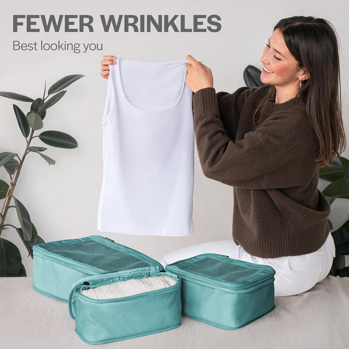 Compression Packing Cubes for Travel - Luggage Organizer Bags - Double Zipper Packing Cubes for Suitcases (Teal)