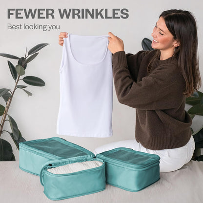 Compression Packing Cubes for Travel - Luggage Organizer Bags - Double Zipper Packing Cubes for Suitcases (Teal)