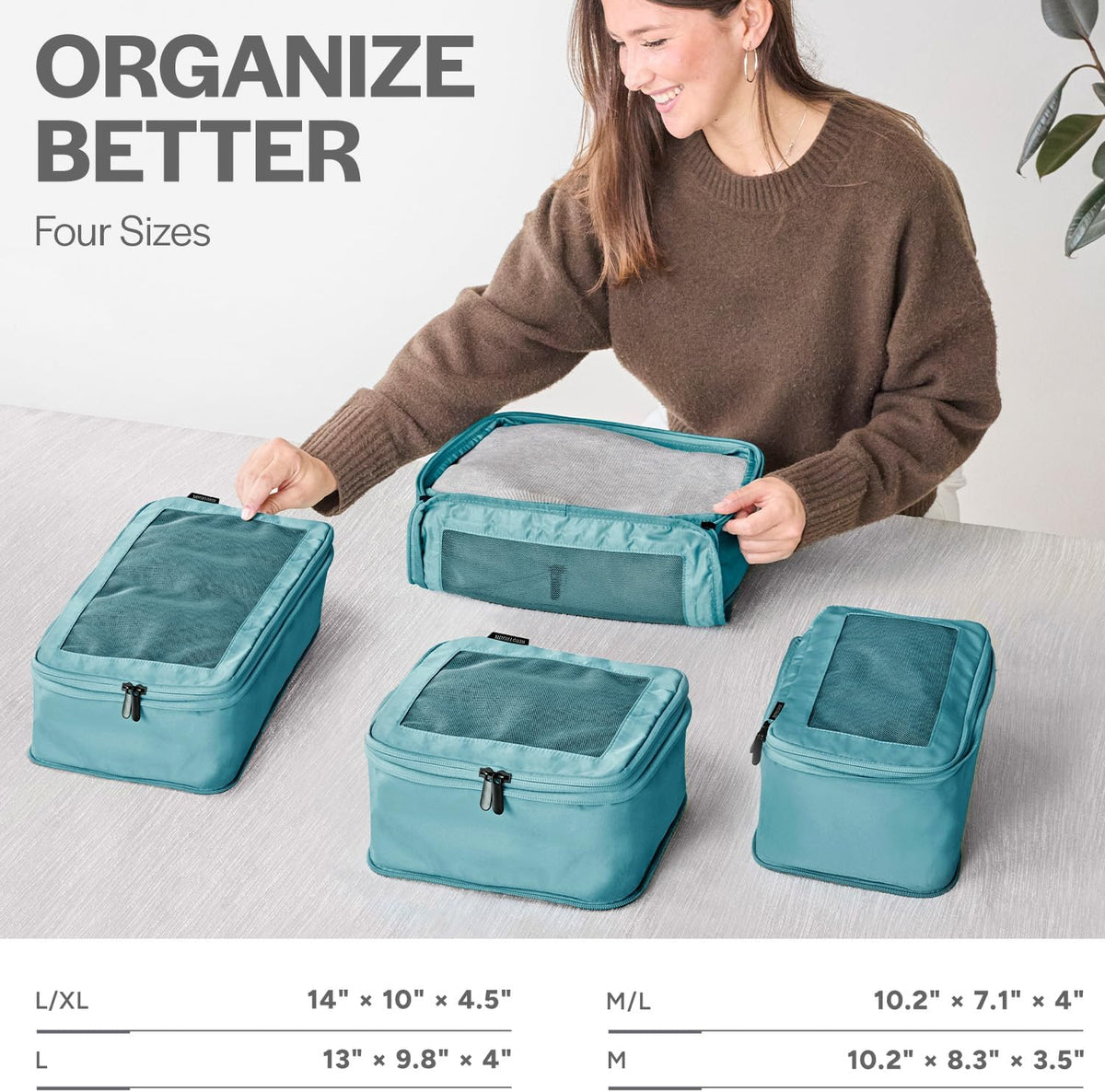 Compression Packing Cubes for Travel - Luggage Organizer Bags - Double Zipper Packing Cubes for Suitcases (Teal)