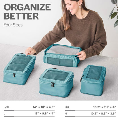 Compression Packing Cubes for Travel - Luggage Organizer Bags - Double Zipper Packing Cubes for Suitcases (Teal)
