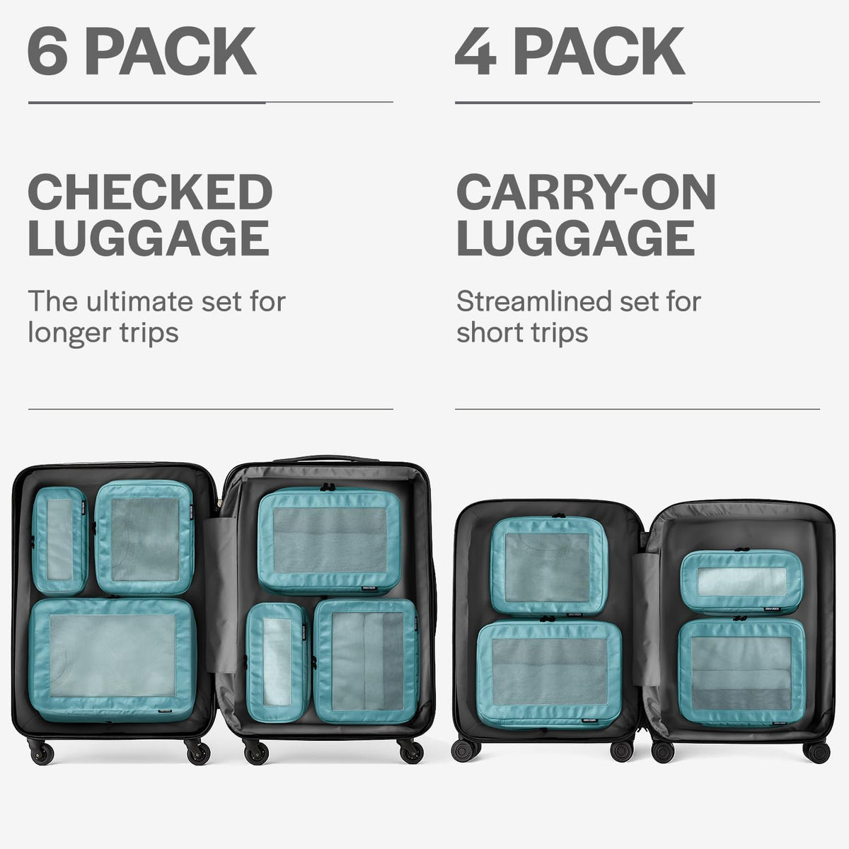 Compression Packing Cubes for Travel - Luggage Organizer Bags - Double Zipper Packing Cubes for Suitcases (Teal)