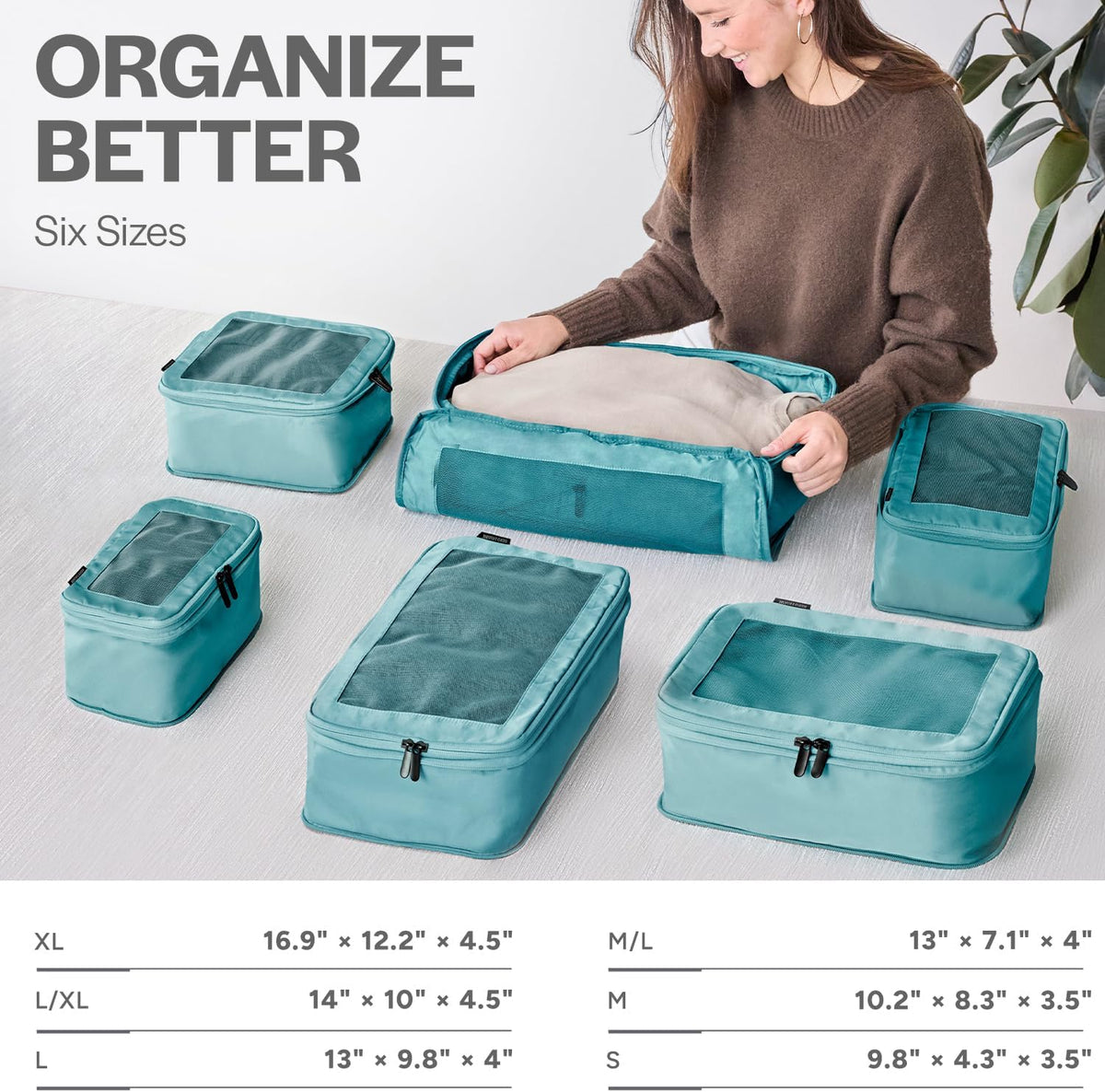 Compression Packing Cubes for Travel - Luggage Organizer Bags - Double Zipper Packing Cubes for Suitcases (Teal)
