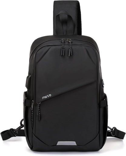 Sling Backpack Travel Hiking Daypack,Large Crossbody Sling Bag with USB Charging Port for Men Women 3 Layer Pockets One Shoulder Bag for Outdoor Sports Casual Commuting, Black
