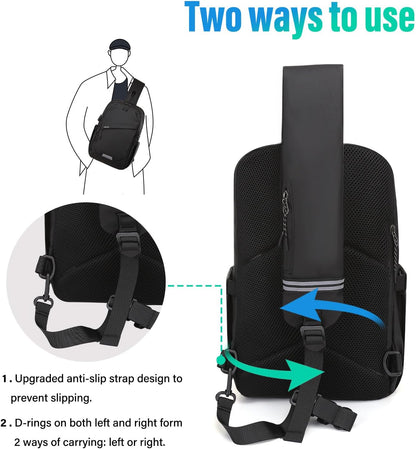 Sling Backpack Travel Hiking Daypack,Large Crossbody Sling Bag with USB Charging Port for Men Women 3 Layer Pockets One Shoulder Bag for Outdoor Sports Casual Commuting, Black