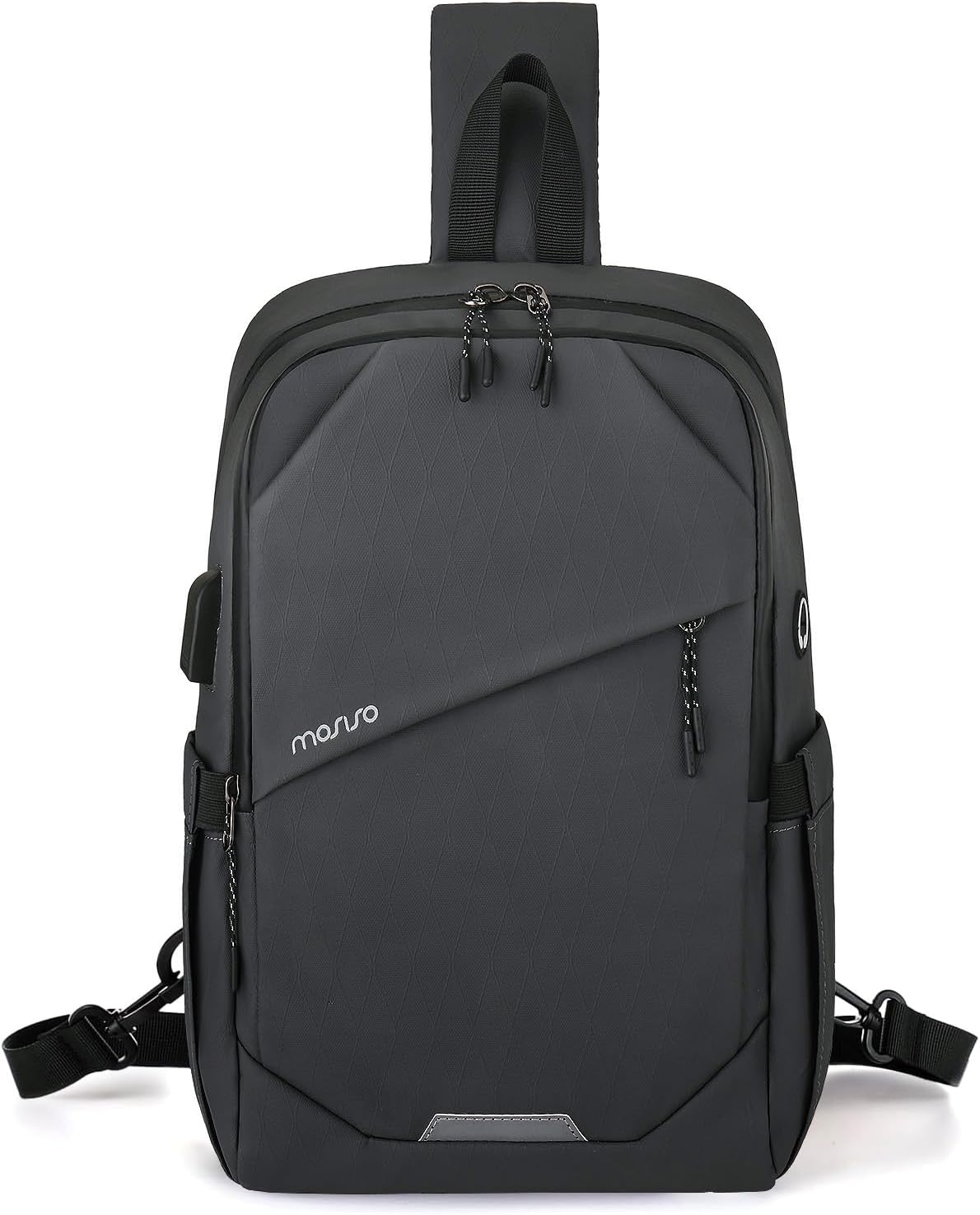 Sling Backpack Travel Hiking Daypack,Large Crossbody Sling Bag with USB Charging Port for Men Women 3 Layer Pockets One Shoulder Bag for Outdoor Sports Casual Commuting, Black