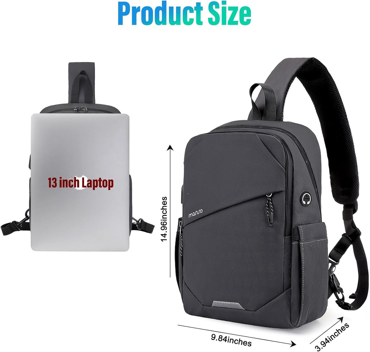 Sling Backpack Travel Hiking Daypack,Large Crossbody Sling Bag with USB Charging Port for Men Women 3 Layer Pockets One Shoulder Bag for Outdoor Sports Casual Commuting, Black
