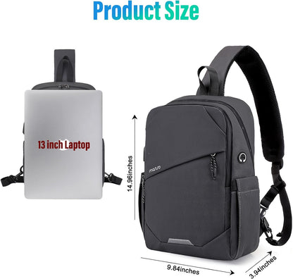 Sling Backpack Travel Hiking Daypack,Large Crossbody Sling Bag with USB Charging Port for Men Women 3 Layer Pockets One Shoulder Bag for Outdoor Sports Casual Commuting, Black