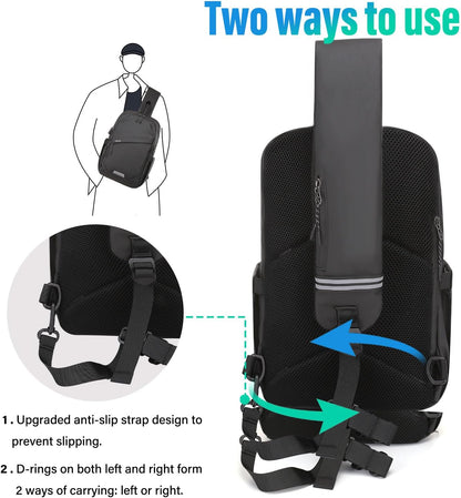 Sling Backpack Travel Hiking Daypack,Large Crossbody Sling Bag with USB Charging Port for Men Women 3 Layer Pockets One Shoulder Bag for Outdoor Sports Casual Commuting, Black