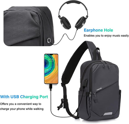 Sling Backpack Travel Hiking Daypack,Large Crossbody Sling Bag with USB Charging Port for Men Women 3 Layer Pockets One Shoulder Bag for Outdoor Sports Casual Commuting, Black