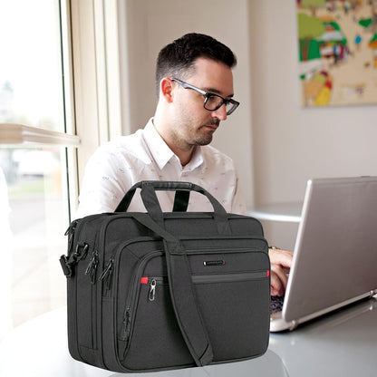 Laptop Briefcase for Men Women, Fits Up to 17.3 Inch Laptop Expandable Premium Laptop Shoulder Bag Water-Repellent Messenger Bag Computer Bag for Travel/Business-Black