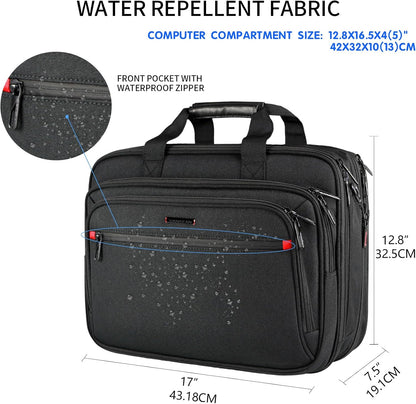 Laptop Briefcase for Men Women, Fits Up to 17.3 Inch Laptop Expandable Premium Laptop Shoulder Bag Water-Repellent Messenger Bag Computer Bag for Travel/Business-Black