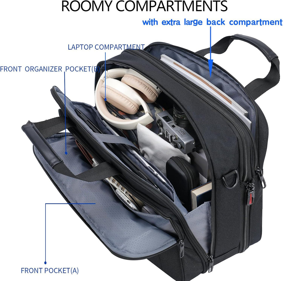 Laptop Briefcase for Men Women, Fits Up to 17.3 Inch Laptop Expandable Premium Laptop Shoulder Bag Water-Repellent Messenger Bag Computer Bag for Travel/Business-Black