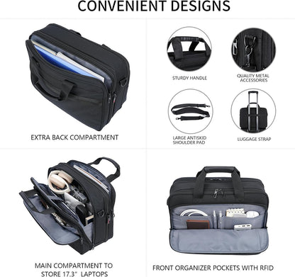 Laptop Briefcase for Men Women, Fits Up to 17.3 Inch Laptop Expandable Premium Laptop Shoulder Bag Water-Repellent Messenger Bag Computer Bag for Travel/Business-Black