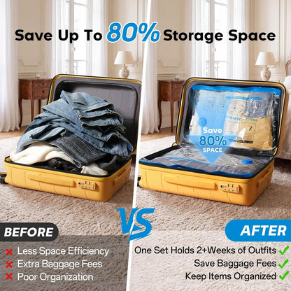 15 Pack Vacuum Storage Bags for Travel with Rechargeable Cordless Pump, Space Saver Bags for Clothes, Compression Packing Bags for Luggage and Suitcase,Blue