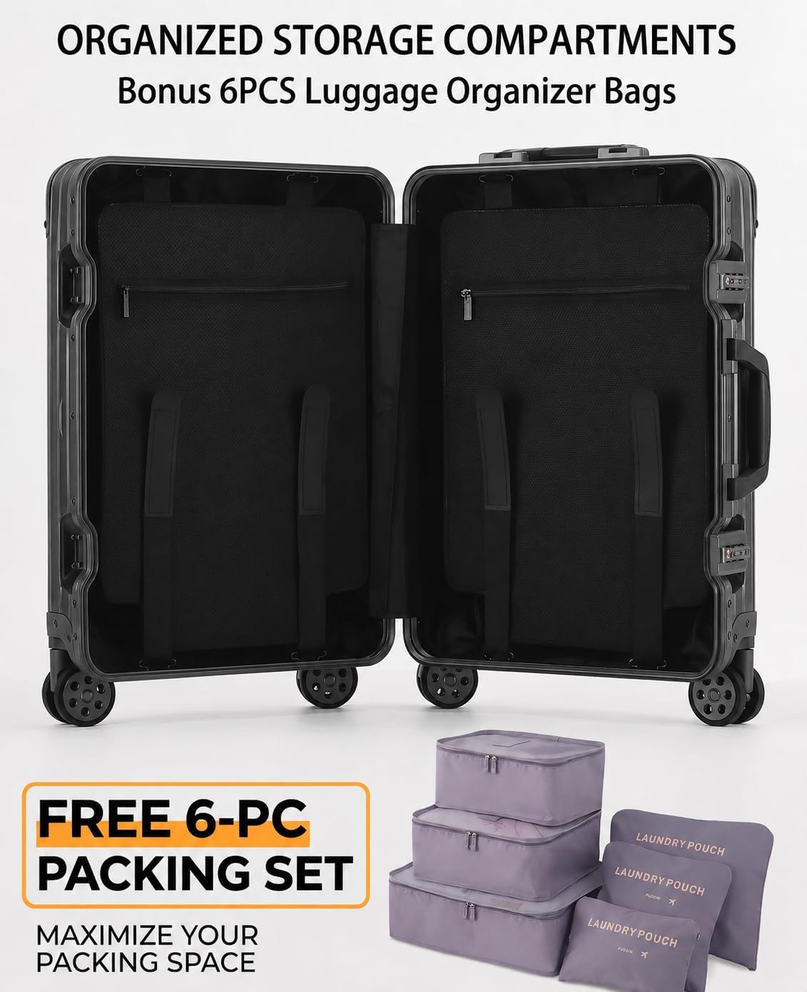 20 Inch Carry On Luggage with Cup Holder & USB Ports, Front Opening PC Hardshell Carry-on Suitcase with Wheels, TSA Approved Smart Suitcase 22x14x9 for Business Travel, Pink