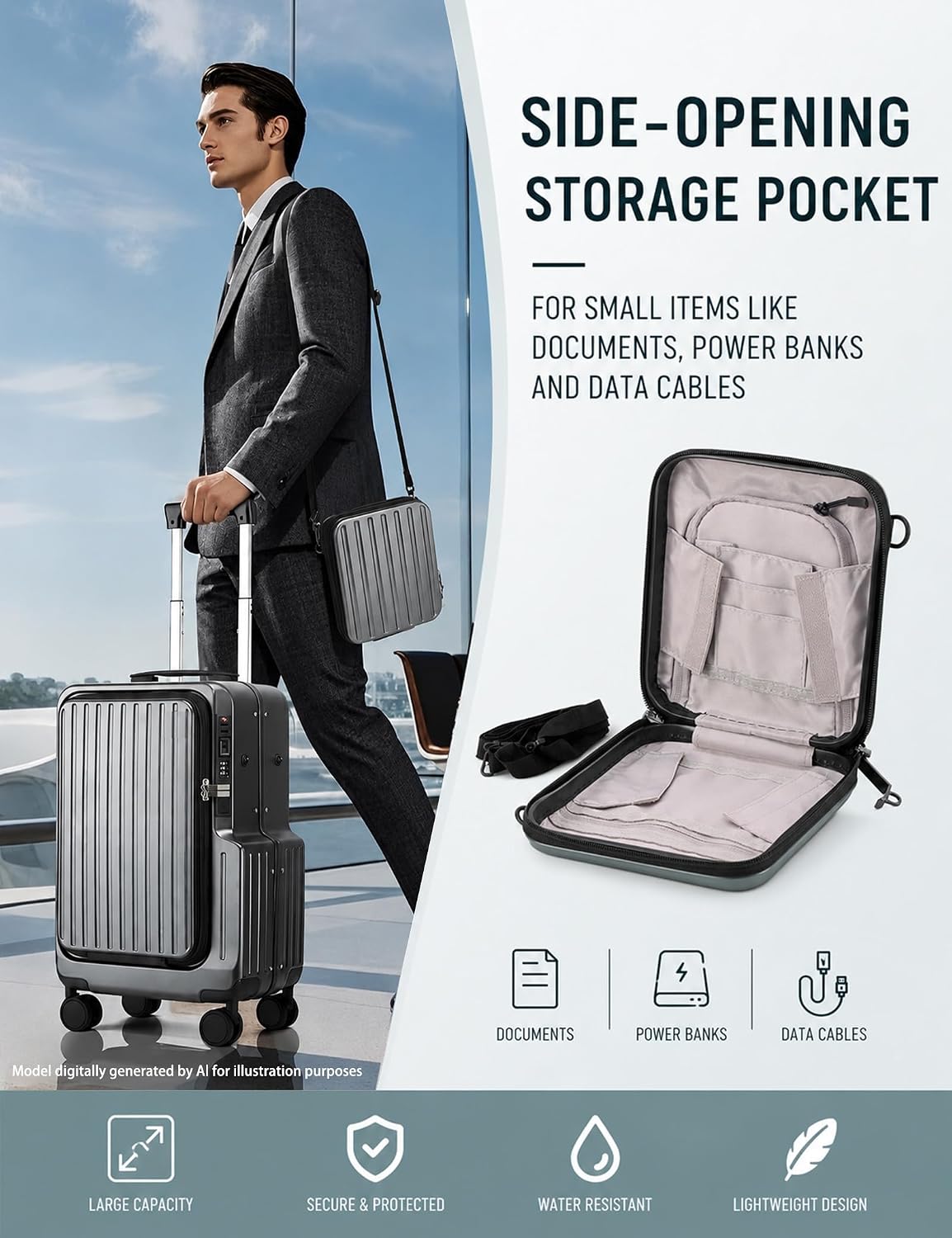 20 Inch Carry On Luggage with Cup Holder & USB Ports, Front Opening PC Hardshell Carry-on Suitcase with Wheels, TSA Approved Smart Suitcase 22x14x9 for Business Travel, Pink