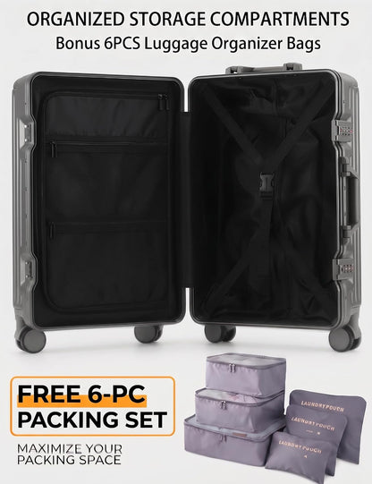 20 Inch Carry On Luggage with Cup Holder & USB Ports, Front Opening PC Hardshell Carry-on Suitcase with Wheels, TSA Approved Smart Suitcase 22x14x9 for Business Travel, Pink