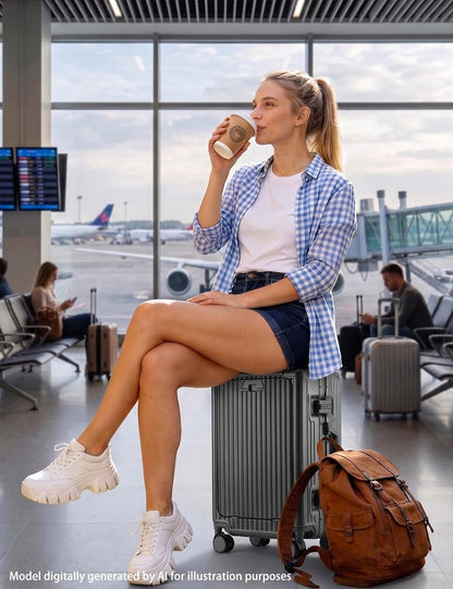 20 Inch Carry On Luggage with Cup Holder & USB Ports, Front Opening PC Hardshell Carry-on Suitcase with Wheels, TSA Approved Smart Suitcase 22x14x9 for Business Travel, Pink