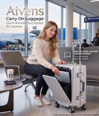 20 Inch Carry On Luggage with Cup Holder & USB Ports, Front Opening PC Hardshell Carry-on Suitcase with Wheels, TSA Approved Smart Suitcase 22x14x9 for Business Travel, Pink