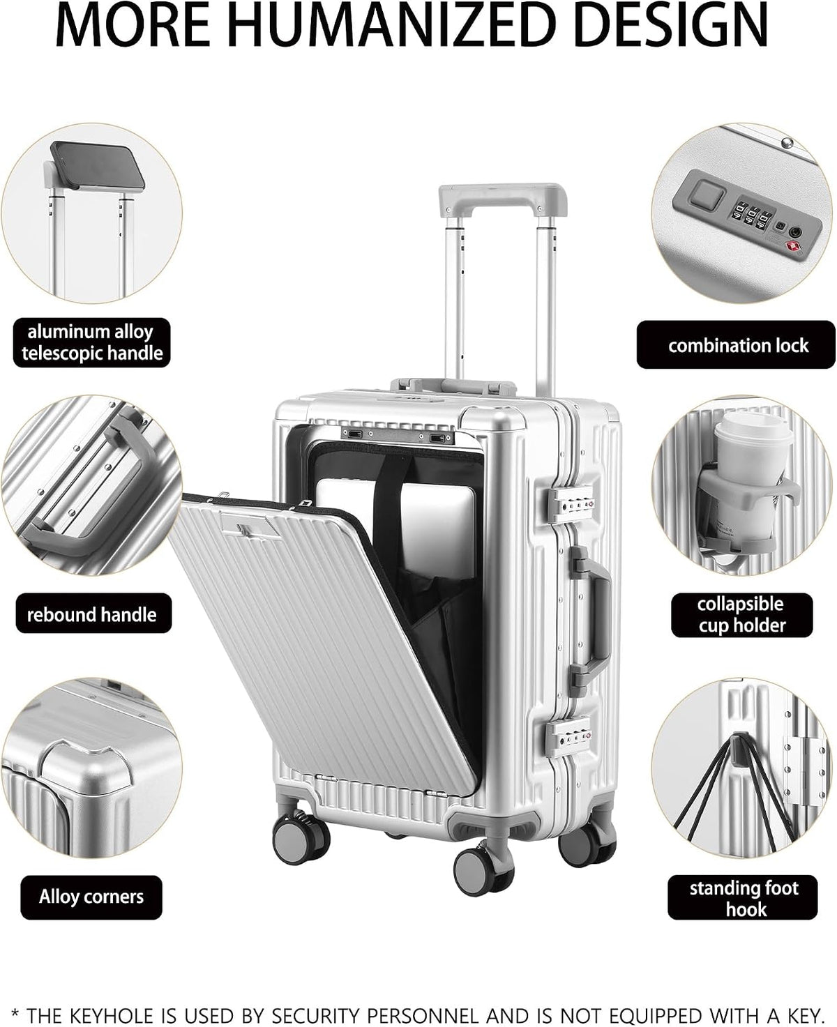 20 Inch Carry On Luggage with Cup Holder & USB Ports, Front Opening PC Hardshell Carry-on Suitcase with Wheels, TSA Approved Smart Suitcase 22x14x9 for Business Travel, Pink