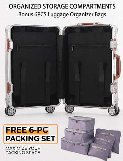 20 Inch Carry On Luggage with Cup Holder & USB Ports, Front Opening PC Hardshell Carry-on Suitcase with Wheels, TSA Approved Smart Suitcase 22x14x9 for Business Travel, Pink