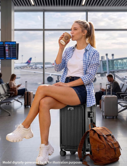 20 Inch Carry On Luggage with Cup Holder & USB Ports, Front Opening PC Hardshell Carry-on Suitcase with Wheels, TSA Approved Smart Suitcase 22x14x9 for Business Travel, Pink